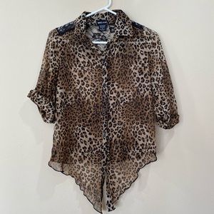 Wet Seal lace & cheetah print button down shirt